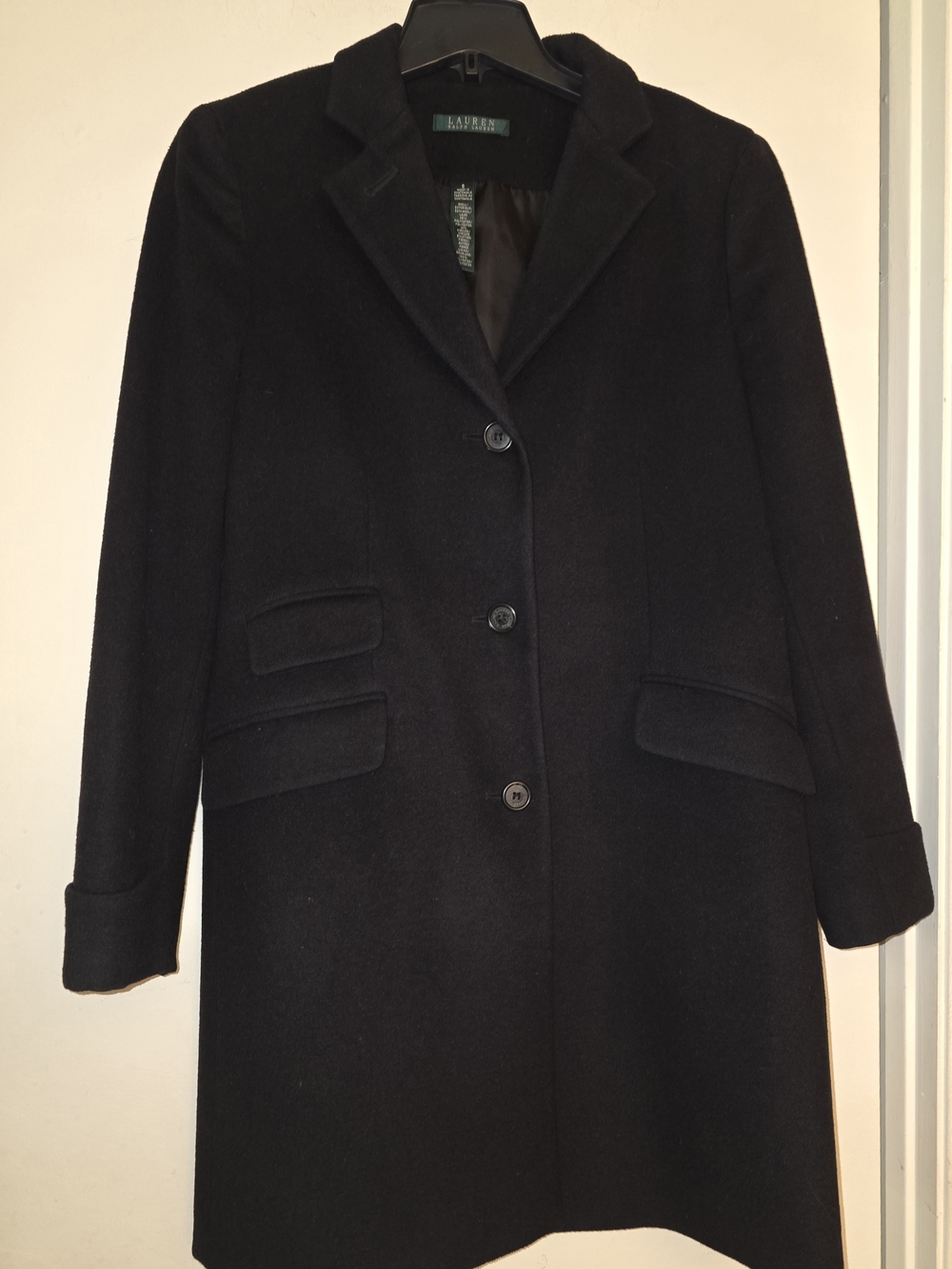 Lauren Ralph Lauren Black Wool-Blend Tailored Pea Coat